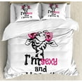 thumbnail image 1 of Giraffe Duvet Cover Set, Funny Animal in Pinkish Tones Glasses Whimsical Typography Fashion Image, Decorative 3 Piece Bedding Set with 2 Pillow Shams, King Size, White Black and Pink, by Ambesonne, 1 of 3