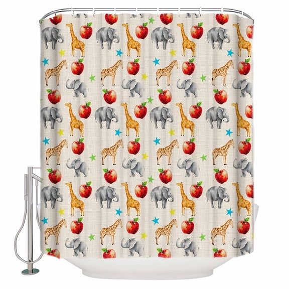 Giraffe Elephant Bathroom Shower Curtains with 12 Hooks Polyester Waterproof Shower Curtain for Stalls and Bathtubs Fruits Cute Linen Texture Decorative Bathroom Privacy Curtain 72x84 Inches