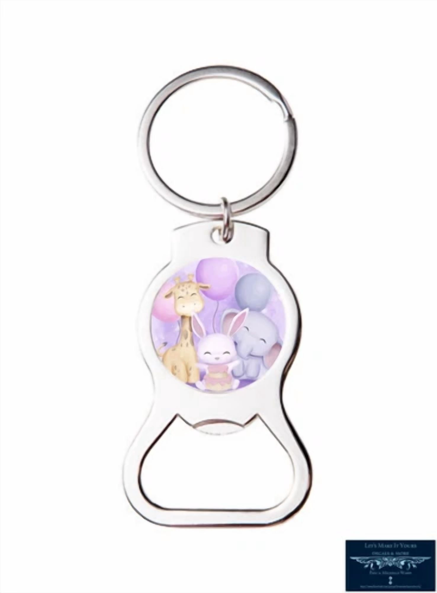 Giraffe Elephant Bunny Best Friends Art Custom Bottle Opener Key Ring Keychain