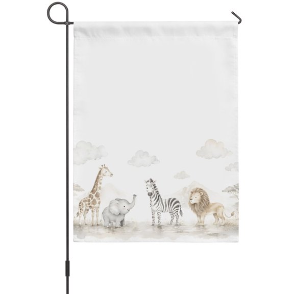 Giraffe Elephant Garden Flags For Outdoor, Zebra Lion Soft Clouds Playful Animal Small Double Side Yard Flags Weather Proof Garden Decor for Lawn Outside Holiday 12 x 18 Inches