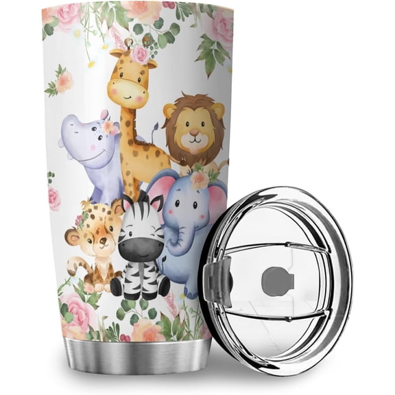 Giraffe Elephant Tiger Animals Insulated Tumbler,Animal Travel Coffee Mug,20oz Stainless Steel Travel Coffee Tumbler with Lid,Coffee Cup for Home Office Outdoor Works,Gift for Adults Kids Boys Girls
