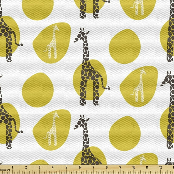 Ambesonne Giraffe Fabric by the Yard Upholstery, Savannah Art Composition, 1 Yard, Yellow Green and Dark Brown