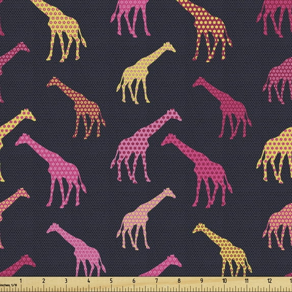 Ambesonne Giraffe Fabric by the Yard Upholstery, Dots Color Silhouettes, 2 Yards, Multicolor