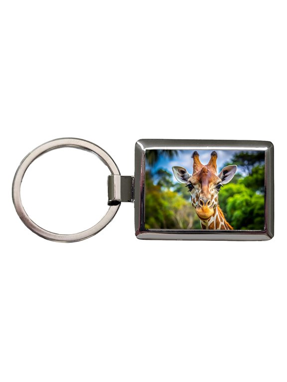 Giraffe Face Metal Rectangle Keychain