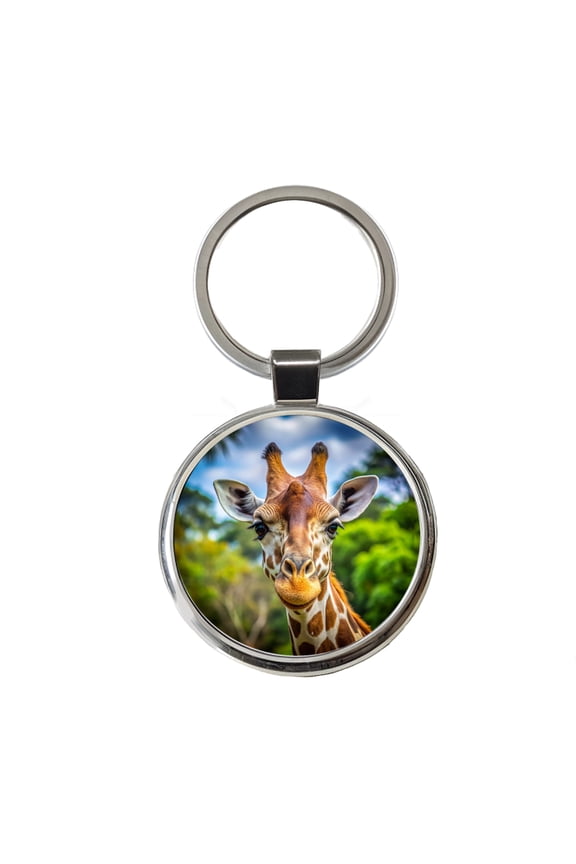 Giraffe Face Metal Round Keychain