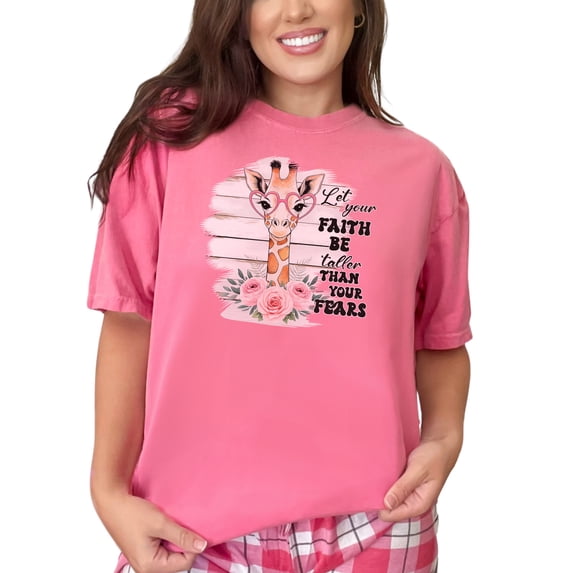 Giraffe Faith T-Shirt, Inspirational Quote Tee, Motivational Graphic Shirt, Cute Animal Print Top, Positive Message Apparel, Crunchberry Comfort Colors T-Shirt, 2XL