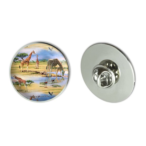 Giraffe Family African Animals Pattern Metal 1.1" Tie Tack Hat Lapel Pin Pinback