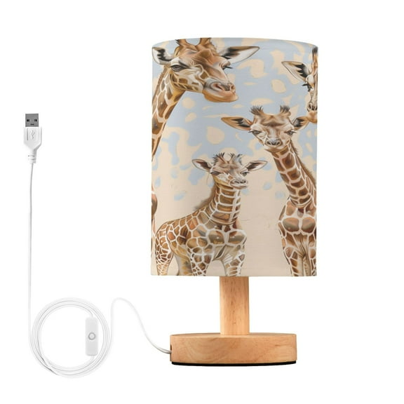 Giraffe Family Bedside Table Lamp Desk Warm Lights with USB Charging Port Cylinder LED Lamps for Bedroom Living Room Office