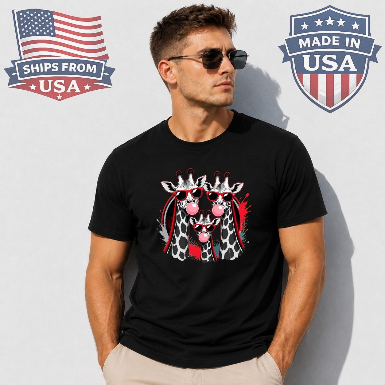 Giraffe Family Blowing Bubblegum Graphic T-Shirt - Walmart.com