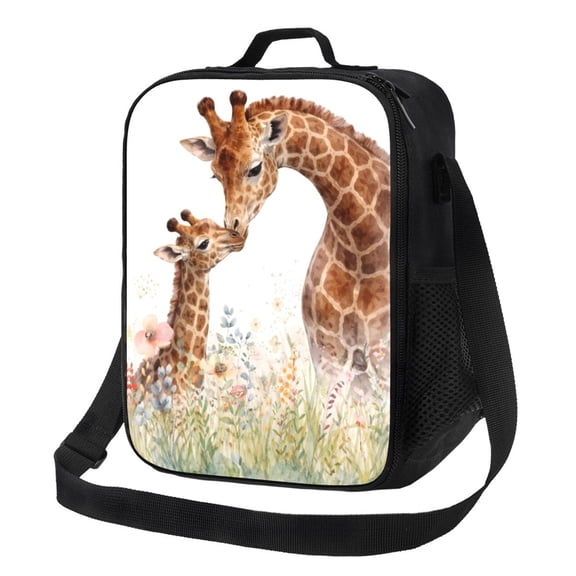 Giraffe Family Love Lunch Bag Insulated Thermal Box with Shoulder Strap & Handle for Work and Picnic