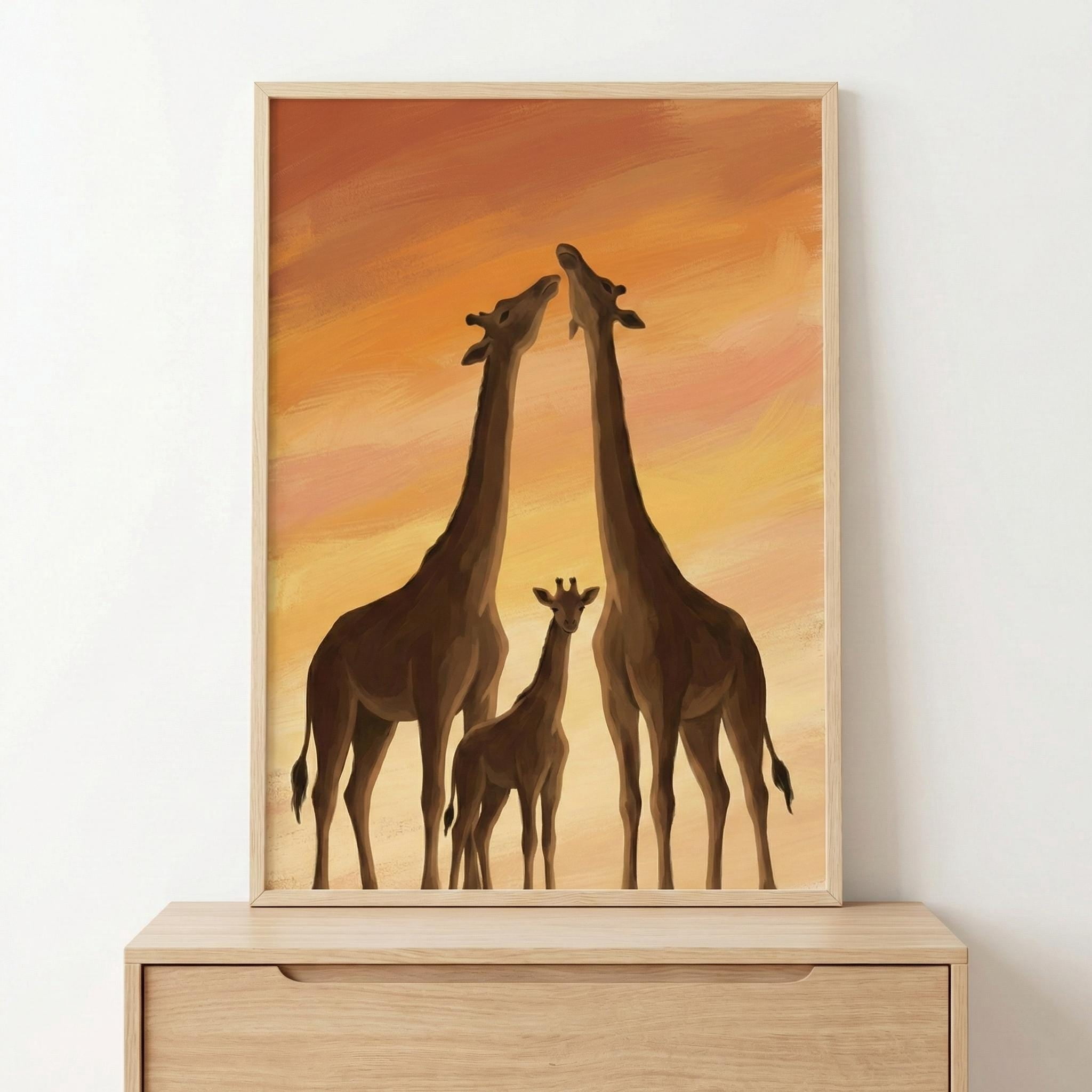 Giraffe Family Safari African Savanna Sunset Wild Animal Family Safari ...