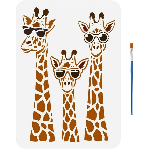 Giraffe Family Stencils with a Paint Brush 11.7x8.3Inch Giraffe with Sunglasses Painting Stencils Funny Animals Drawing Stencils Animal Themes Giraffe Template