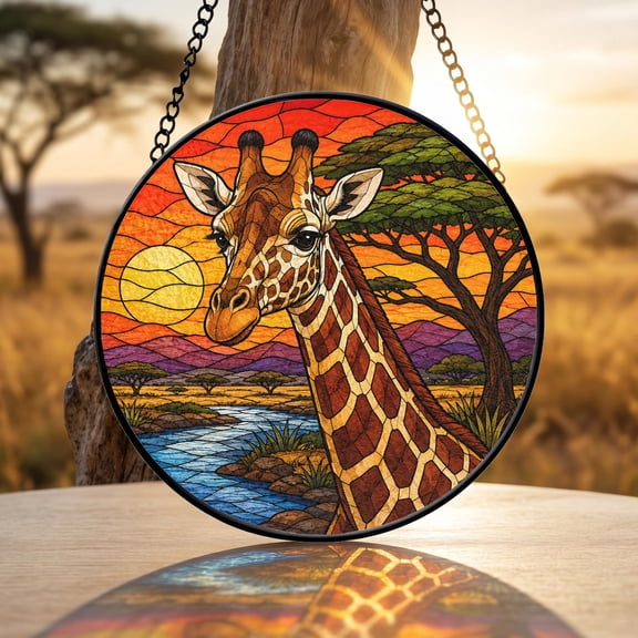 Giraffe Faux Stained Glass Acrylic Suncatcher, Window Hanging Decor, Nature Lover Gift