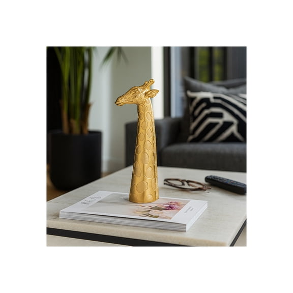 Elegant Resin Giraffe Head Figurine for Home Decor - Sculpture for Bathroom, Office, and Living Room Accent - Nature Inspired Ornaments for Shelf or Coffee Table Display - 16", Gold & Metallic