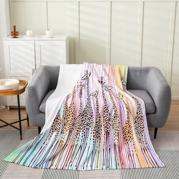 Giraffe Flannel Blanket Baby for Kids Boys Girls Cartoon Animal Throw Blanket Teens Colorful Watercolor Painting Fleece Blanket Lightweight Warm Child Giraffe Plush Blanket Sofa Bed Decor