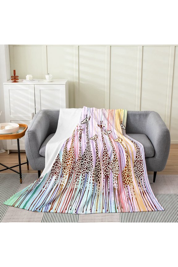 Giraffe Flannel Blanket Baby for Kids Boys Girls Cartoon Animal Throw Blanket Teens Colorful Watercolor Painting Fleece Blanket Lightweight Warm Child Giraffe Plush Blanket Sofa Bed Decor