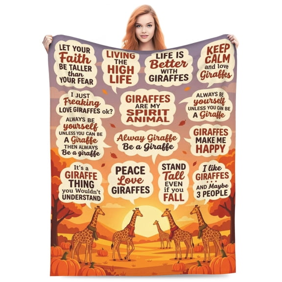 Giraffe Flannel Throw Blanket, Cute Giraffe Pattern Blanket, Ultra Soft Cozy Lightweight Blanket for Couch, Sofa, Bed, Bedroom Decor, Giraffe Lover Gift