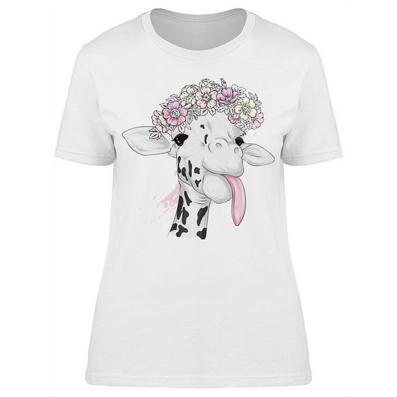 Giraffe Flower Wreath T-Shirt Women -Image by Shutterstock, Female x-Large