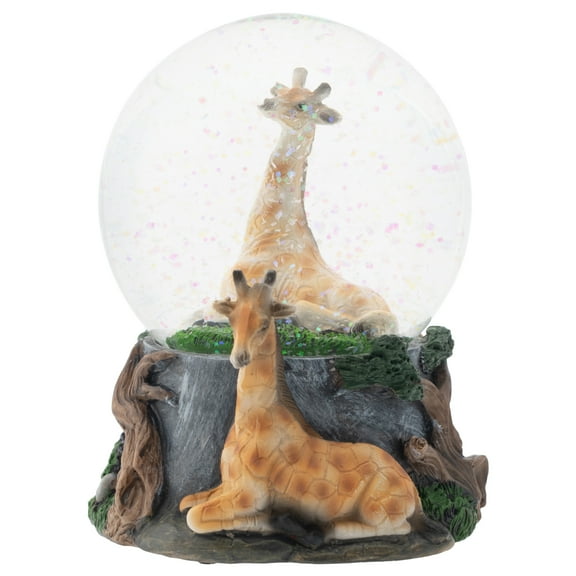 Giraffe Friend Couple 100MM Musical Water Globe Plays Tune Born Free