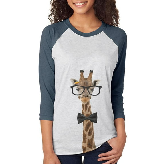 Giraffe Geek Glasses Unisex Raglan T Shirt