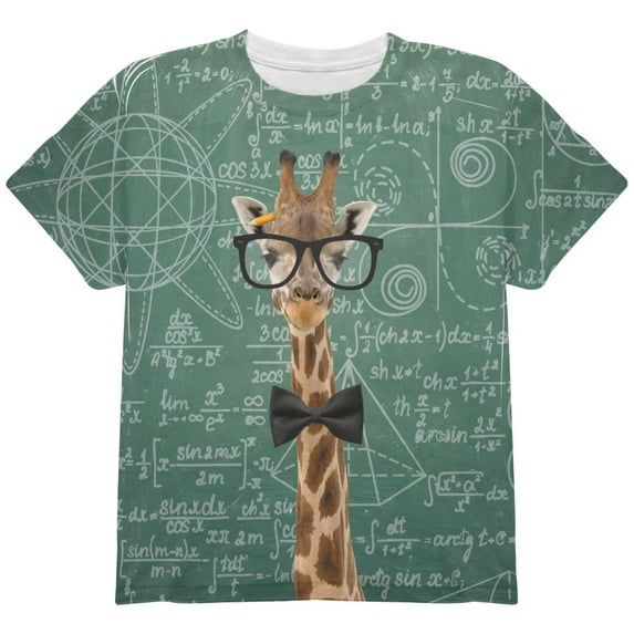 Giraffe Geek Math Formulas All Over Youth T Shirt Multi YXL