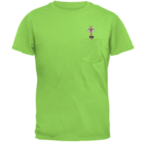 Giraffe Geek Pocket Pet Talk Nerdy To Me Mens Pocket T Shirt Lime 2XL