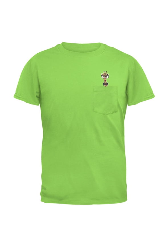 Giraffe Geek Pocket Pet Talk Nerdy To Me Mens Pocket T Shirt Lime LG