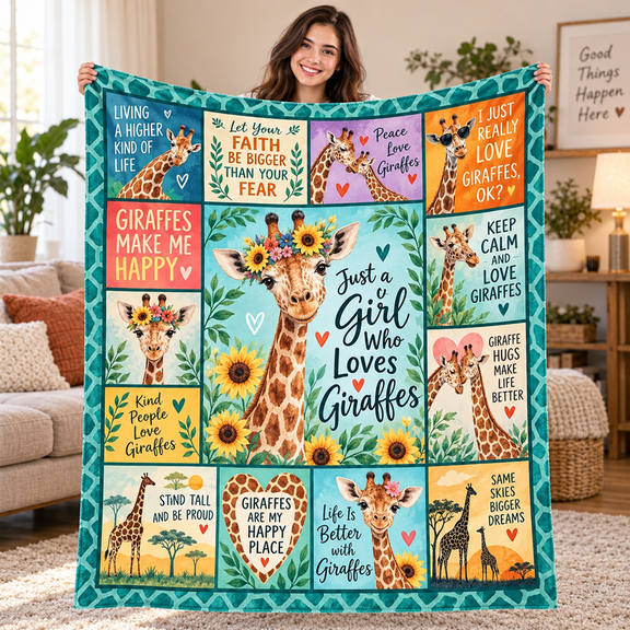 Giraffe Gift Giraffes Lovers, Cute Giraffes Throw Blanket, Gift for Bed Room Decor