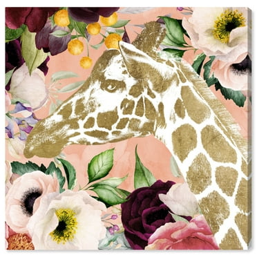 Giraffe Glam Floral and Botanical Wall Art Print Pink 12x12