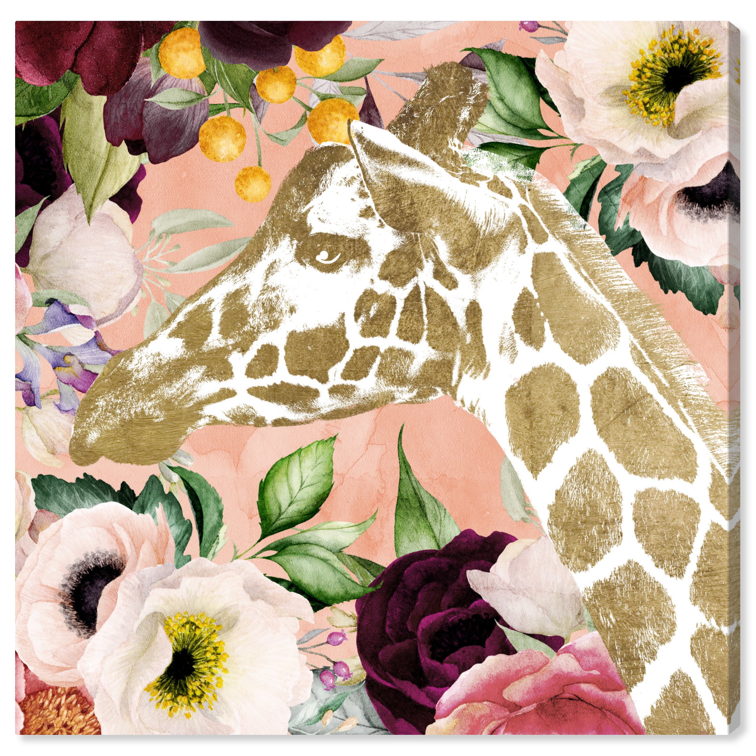 Giraffe Glam Floral and Botanical Wall Art Print Pink 20x20 - Walmart.com