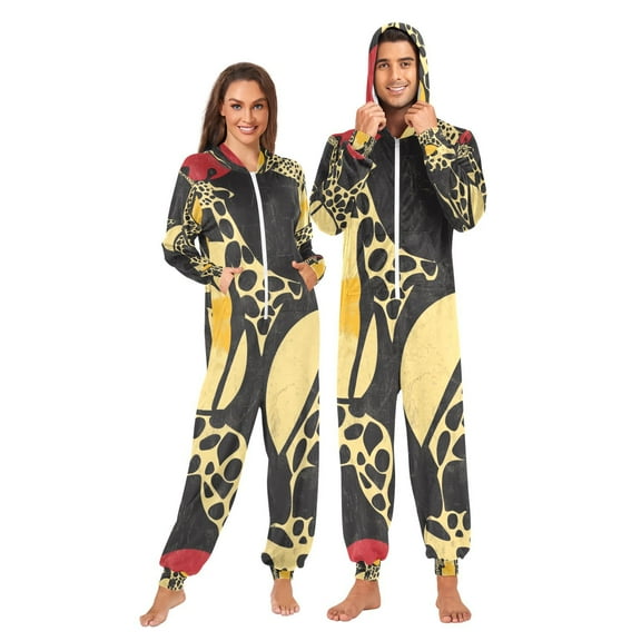 Giraffe Graffiti Adult Onesie Pajamas Slim Fit Christmas One Piece Suit Pjs for Women and Men Hooded Zipper