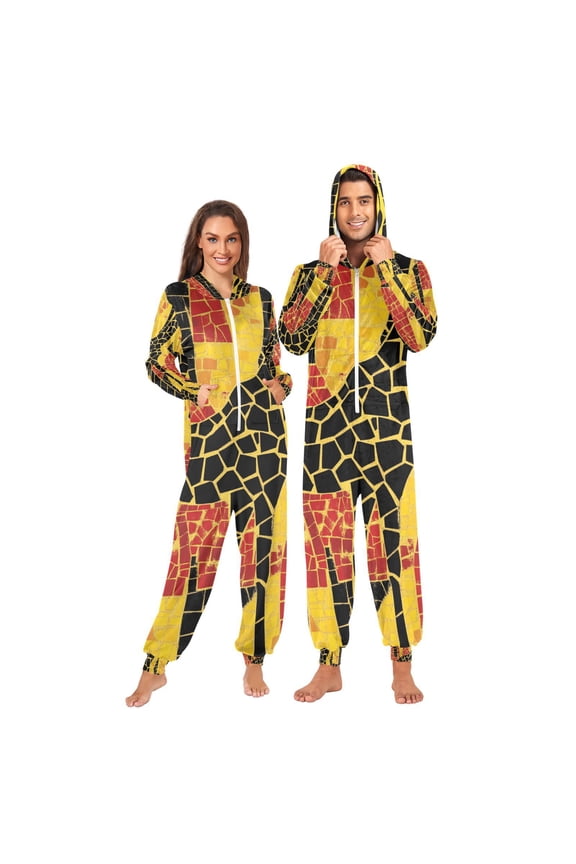 Giraffe Graffiti Colorful Adult Onesie Pajamas Slim Fit Christmas One Piece Suit Pjs for Women and Men Hooded Zipper