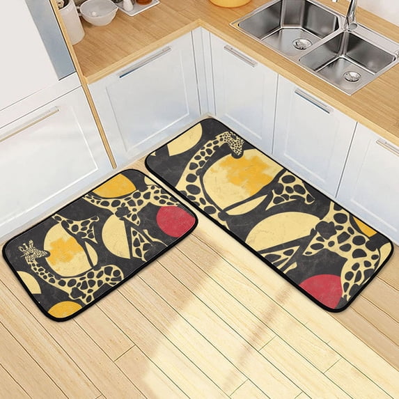 Giraffe Graffiti Kitchen Mats Non Slip Standing Desk Mat Runner Rug Washable Kitchen Rugs for Floor 2PCS