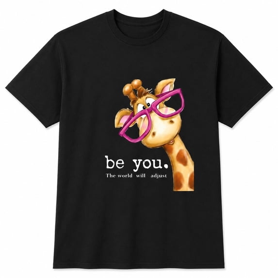 Giraffe Graphic T-Shirt, Be You Quote Tee, Short Sleeve Crew Neck Unisex Cotton Blend Top