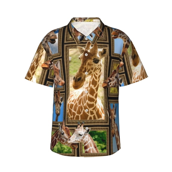 Giraffe Hawaiian Shirts For Men, Summer Short-Sleeve Relaxed-Fit Button-Down Shirts 3x-Large