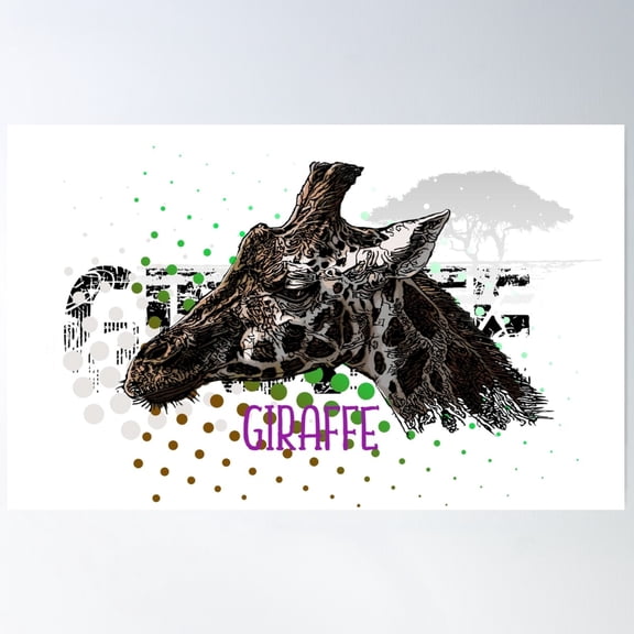 Giraffe Head Banner Vector Illustration Poster Wall Art, Modern Wall Decor For Living Room Bedroom, 8x12 UNFRAMED