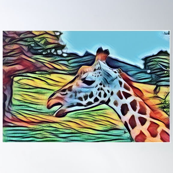 Giraffe Head In Glow Poster Wall Art, Modern Wall Decor For Living Room Bedroom, 16x24 UNFRAMED