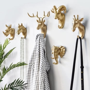2-Piece Brass Giraffe Head Wall Hooks - Kids Animal Coat Hooks, Vintage Gold Decor For Bedroom, Holds Up To 30 Lbs