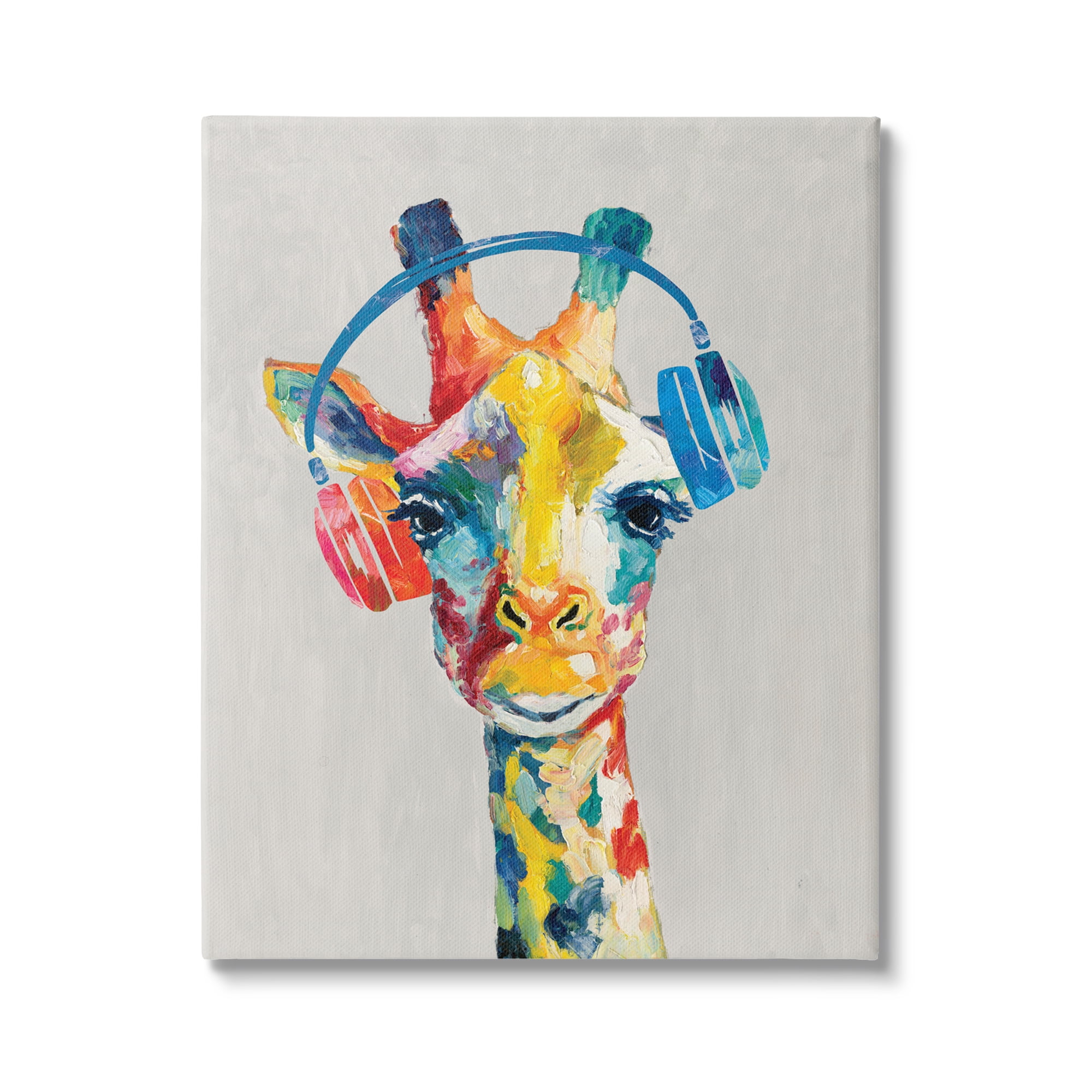 Giraffe Headphone Listening Music Contemporary Jungle Portrait 30" x 40" Framed Painting Canvas Art Print, by Stupell Home Décor