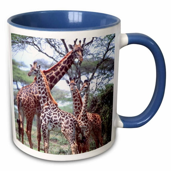 3drose, Giraffe Herd, Tanzania Africa - Na02 Dno0375 - David Northcott, 15oz Two-tone Blue Mug