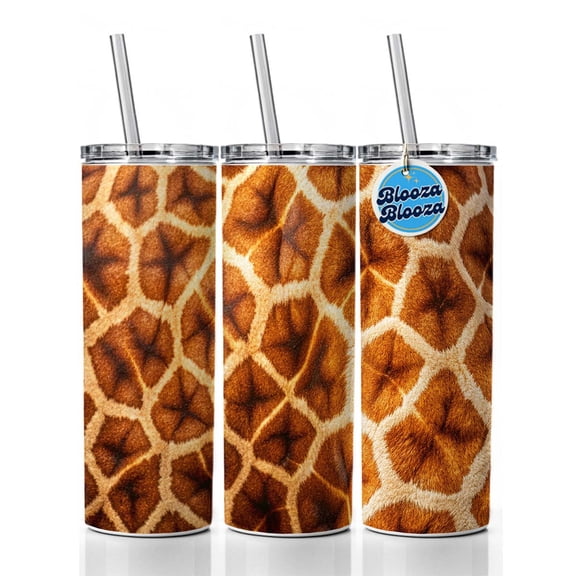 Giraffe Hide Fur Pattern 20oz Insulated Water Bottle Skinny Tumbler Includes Straw