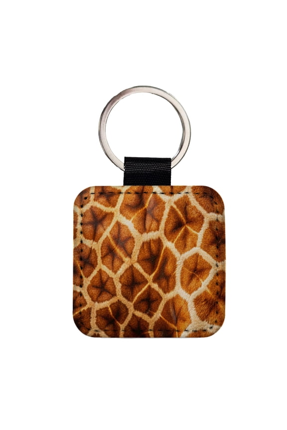 Giraffe Hide Fur Pattern Faux Leather Square Keychain