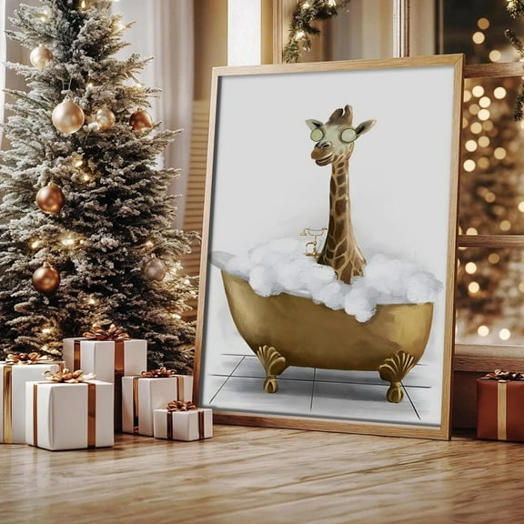 Giraffe In Bathtub Art Quirky Bathroom Decor Home Decor, 12x18 UNFRAMED