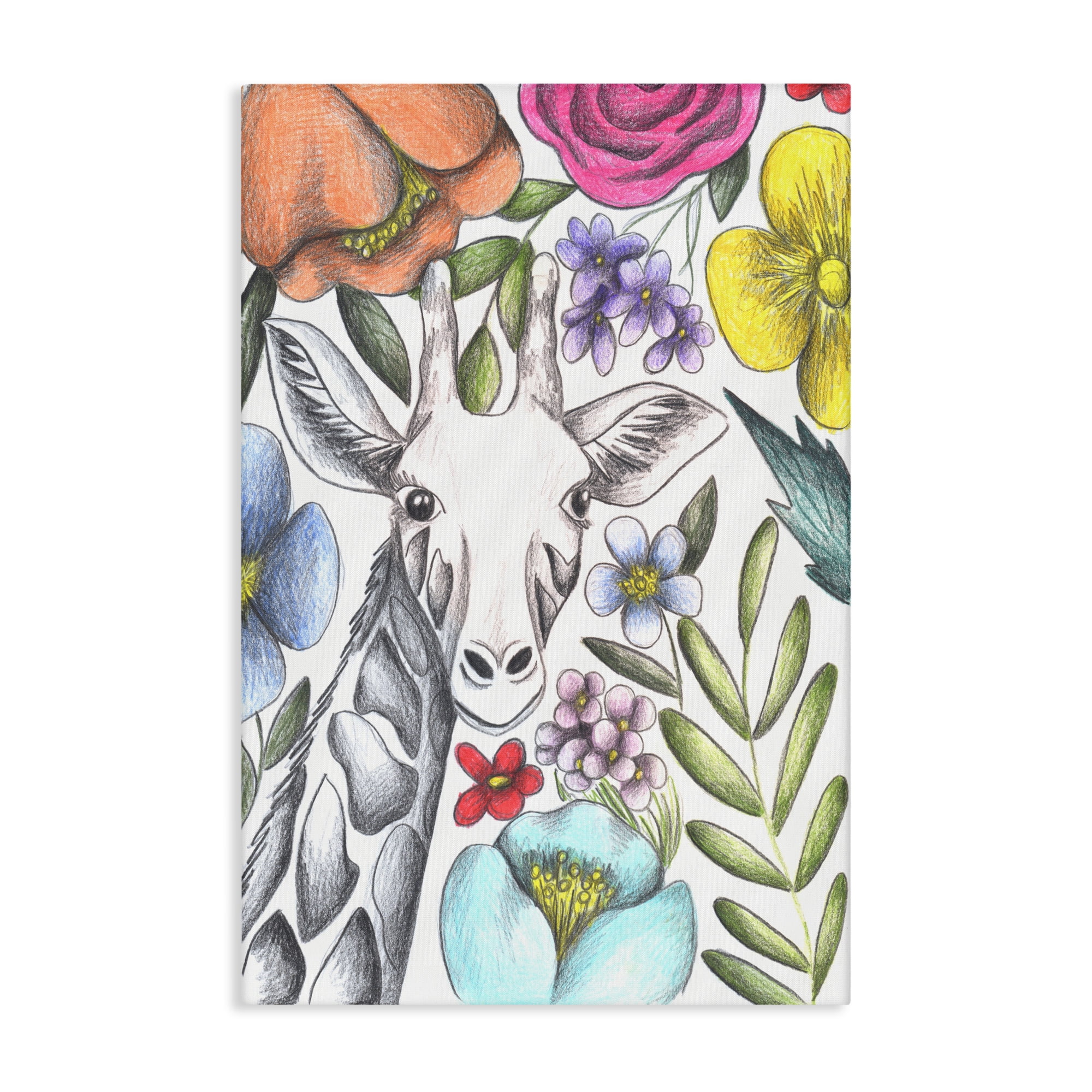 Giraffe In The Midst of Flowers Canvas Wall Art, design by Cecilia Battaini