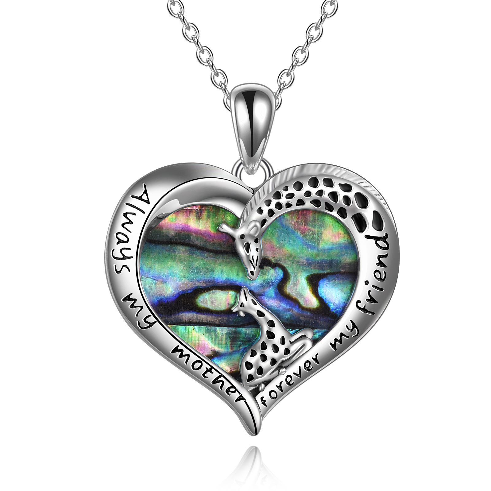 Giraffe Jewelry for Women Sterling Silver Mother Daughter Love Heart Abalone Pendant Necklace for Mom Daughter Birthday Mothers Day Gifts