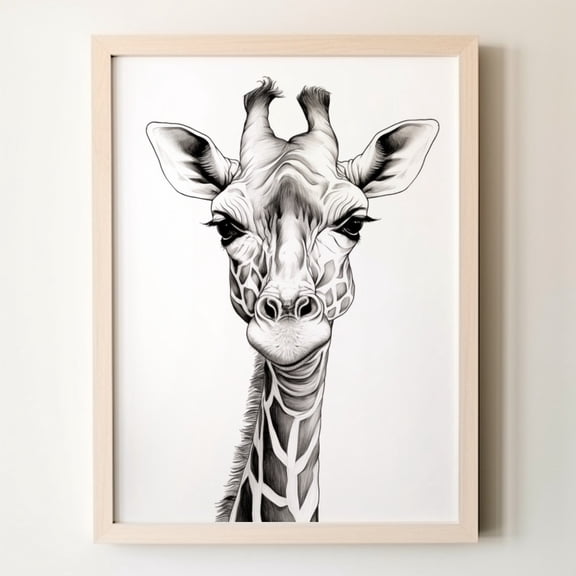 Giraffe Line Art : Minimalist Shaded Unframed Paper Print