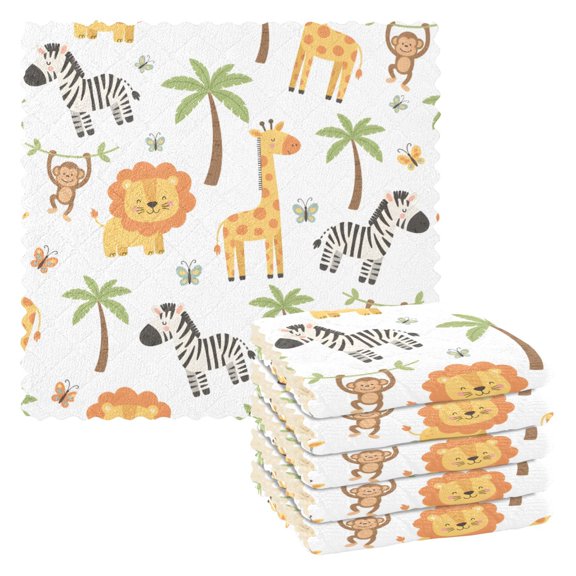 Giraffe Lion Zebra Dish Towels 6 Pack Kitchen Cleaning Dish Cloths Absorbent Reuseable Cleaning Cloths 11'' x 11''