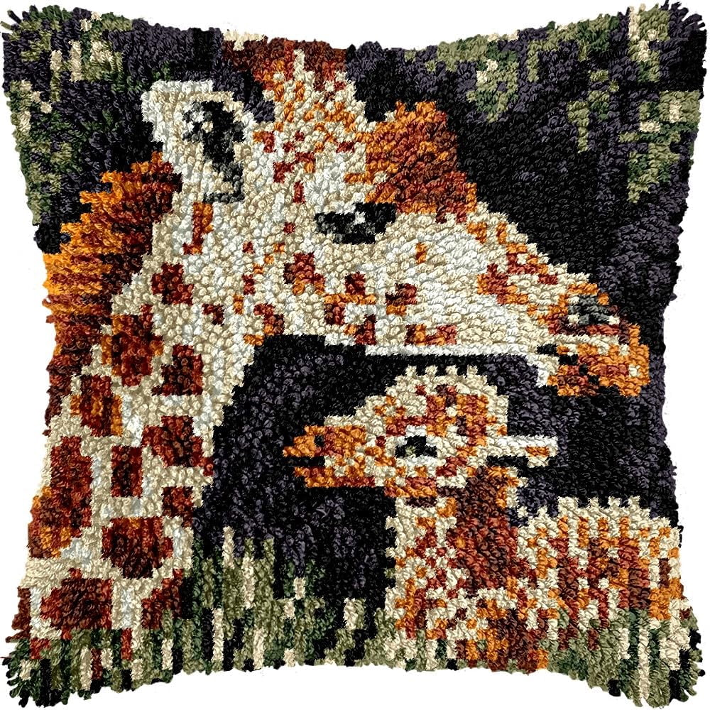 Giraffe & Little Giraffe Latch Hook Kits Pillow kits Cushion Throw Pillow Embroidery Craft Kits DIY Kits of DIY Hooking Pillowcase Cover Supplier with Color Printed Canvas 43x43cm (8)