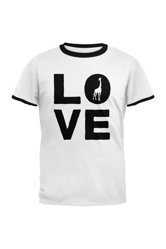Giraffe Love Mens Ringer T Shirt White-Black X-LG