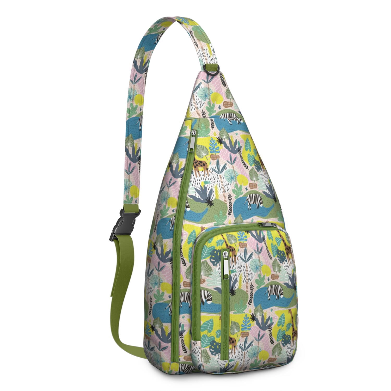 Giraffe Lover's Sling Bag - African Grassland Animal Print Crossbody Backpack, Water-Resistant Shoulder Chest Bag (Wild Animal Skin Texture Design, Rustic Brown & Woodland Theme)